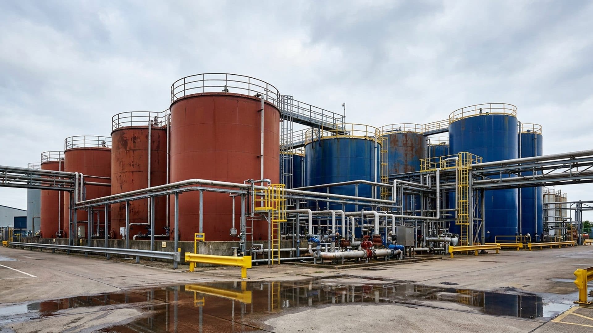 UK chemical plant with industrial tanks and pipework