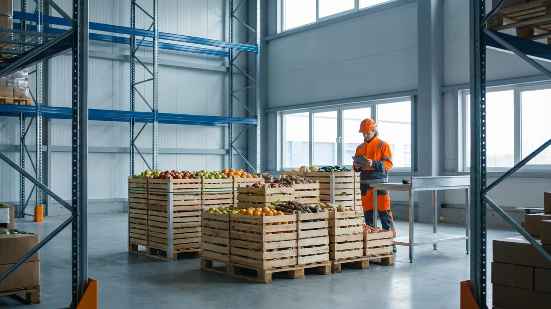Warehouse boxes and a compliance checklist on a clipboard