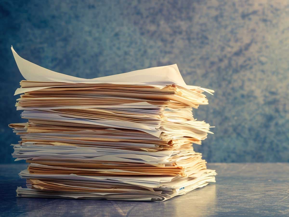 Paperwork on an empty desk