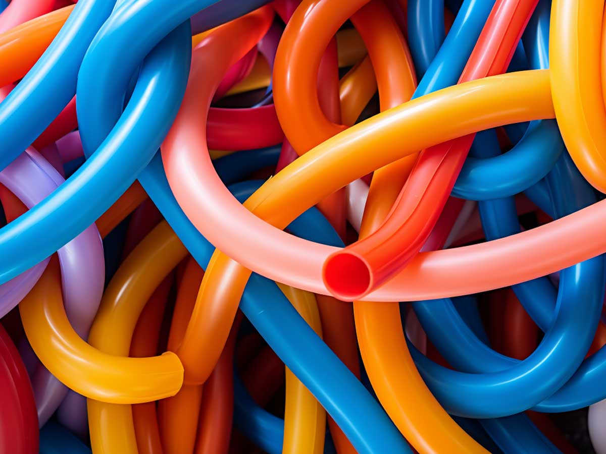 Colourful bendy plastic pipes