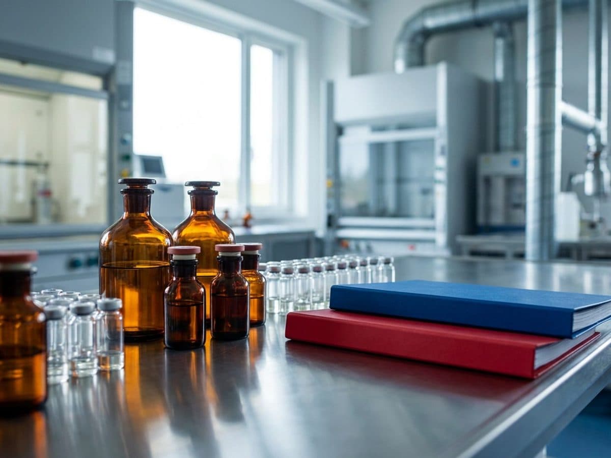 Chemical manufacturing compliance discussion in a trade show hall