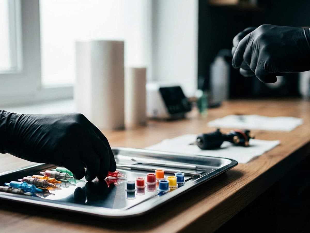 Tattoo studio workstation with sterile supplies