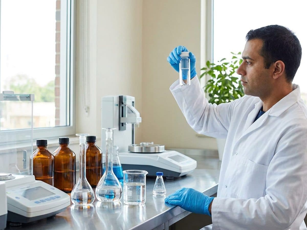 Laboratory technician analysing chemical samples