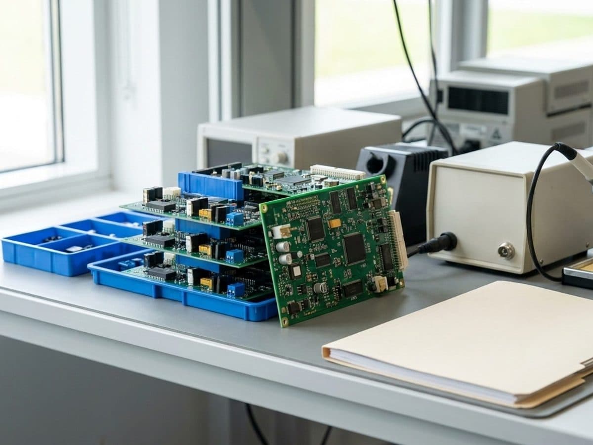 Circuit boards and soldering equipment in a quality-control area