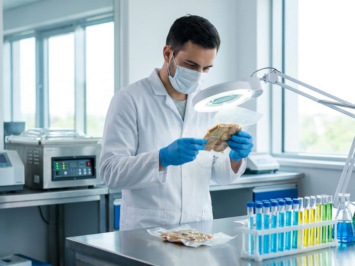 Scientist inspecting food samples in a modern quality laboratory