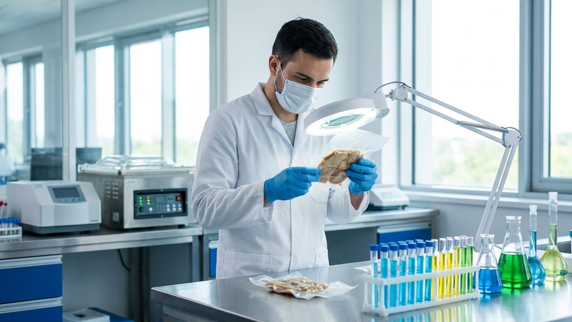 Scientist inspecting food samples in a modern quality laboratory