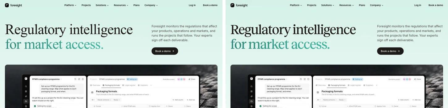 A headline set twice: in the fallback on the left, and in Reckless on the right, with its lines in the same places.
