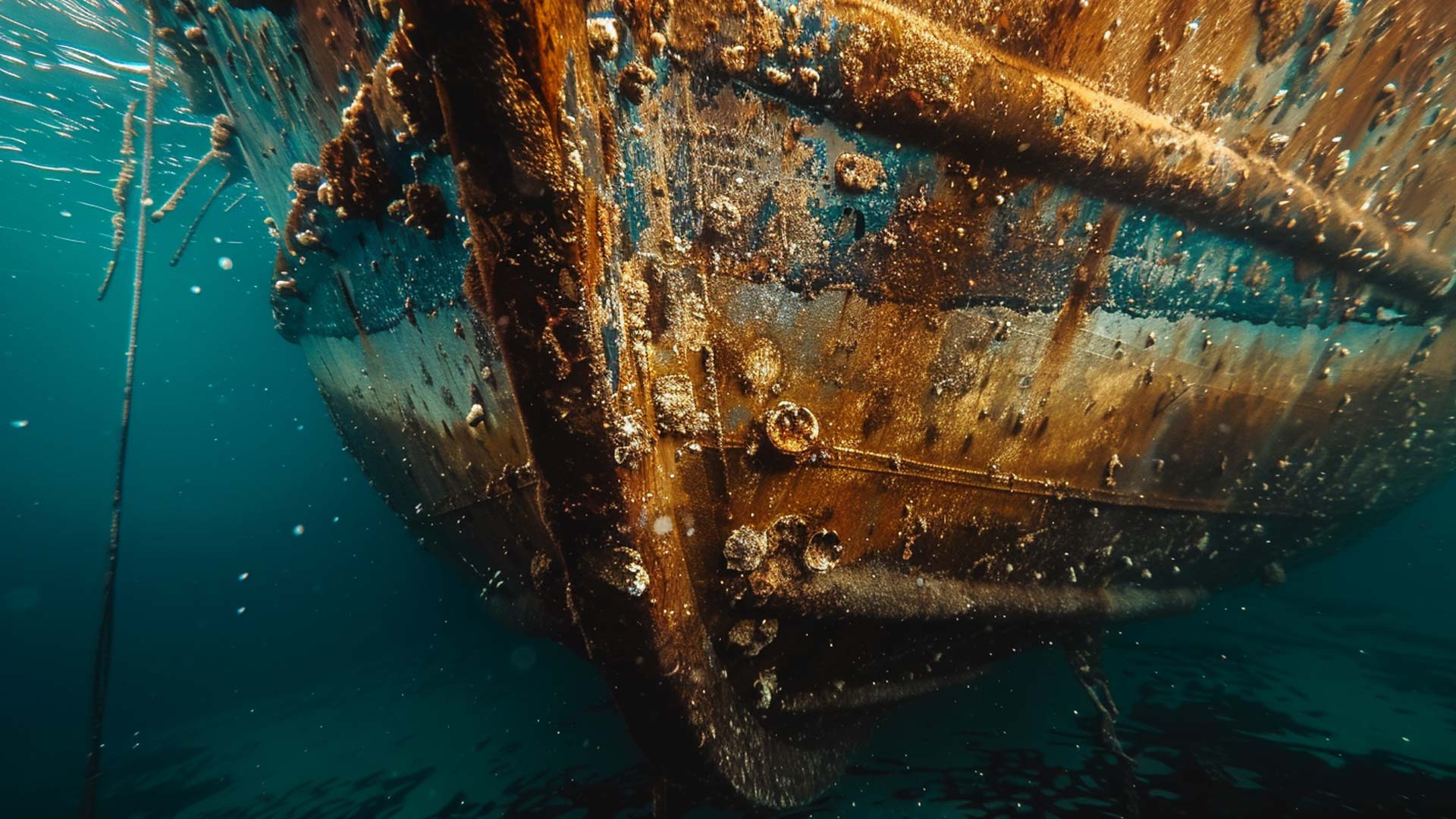 Marine fouling adhering to the ship hull underwater
