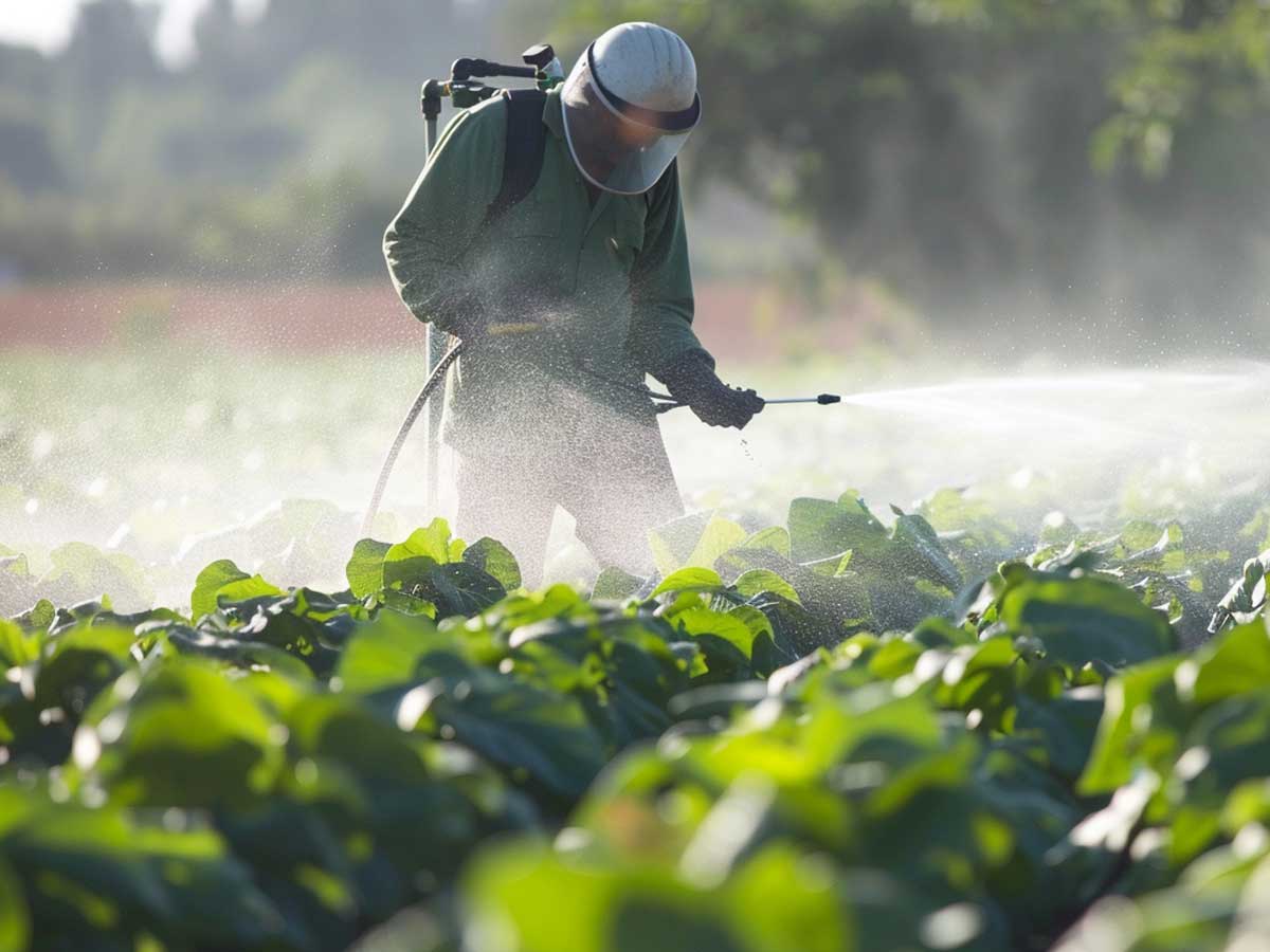 Farmer spraying pesticides