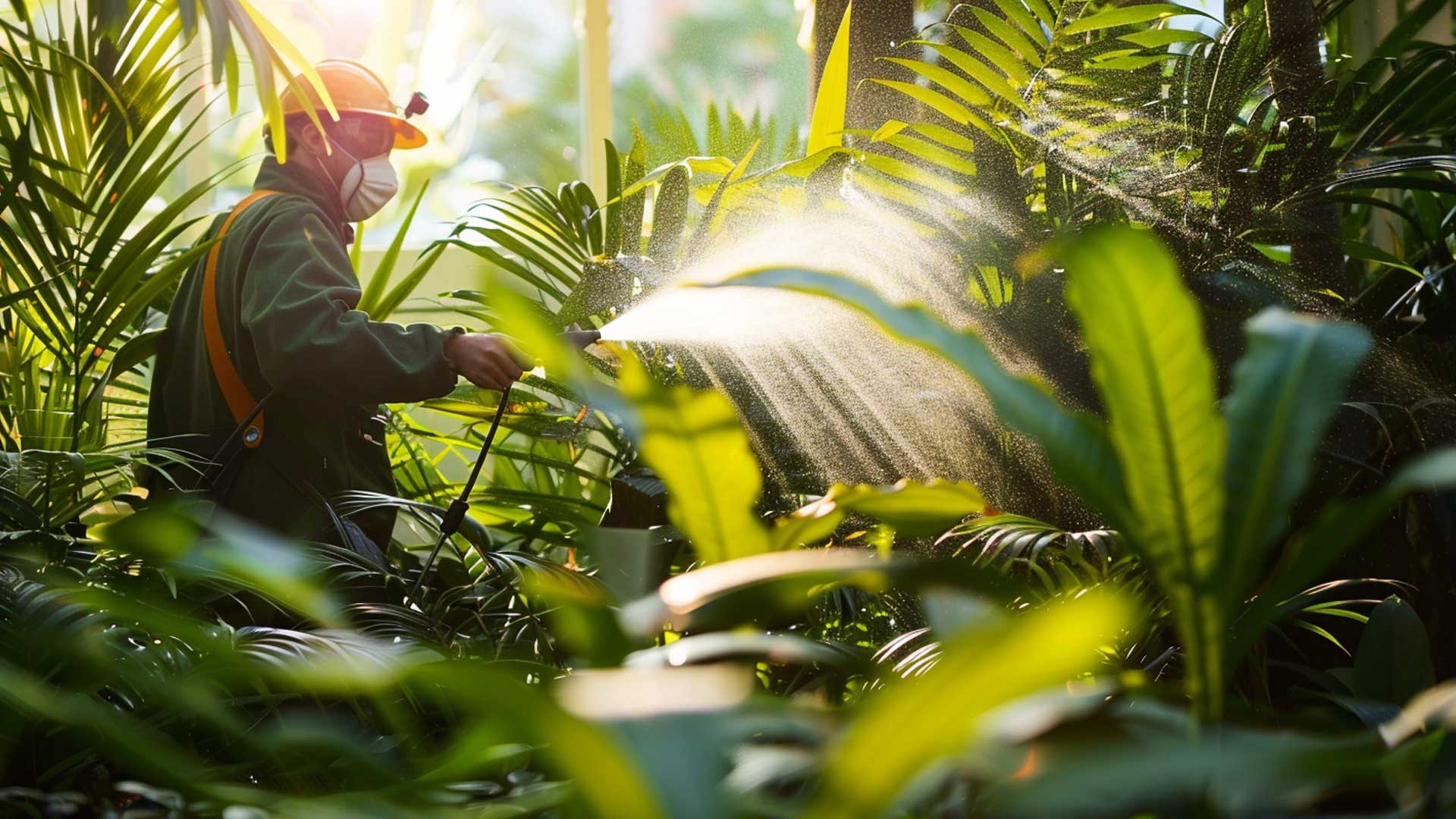 Man spraying plants with pesticide
