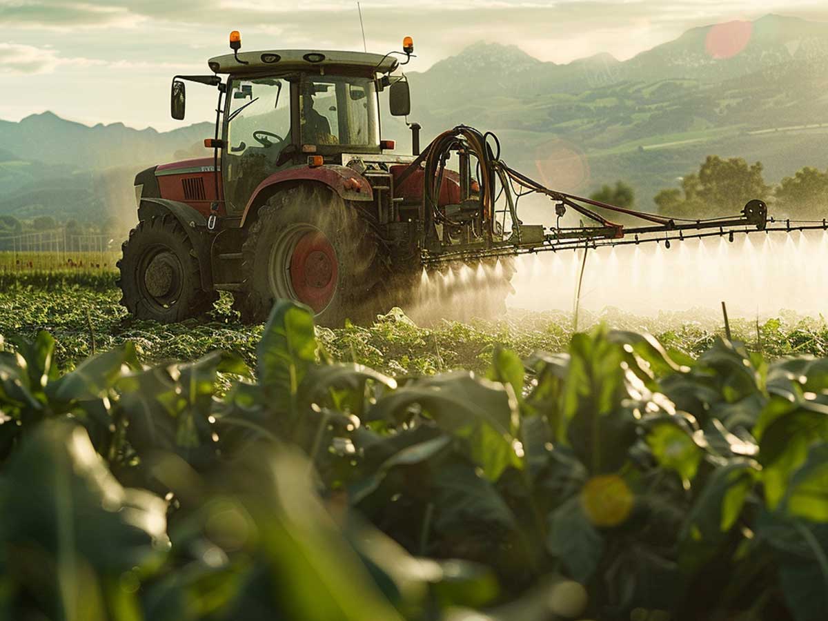 Tractor spraying pesticides